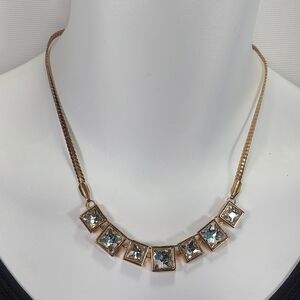Gold-Tone Square Crystal Necklace Elegant Statement Jewelry Women